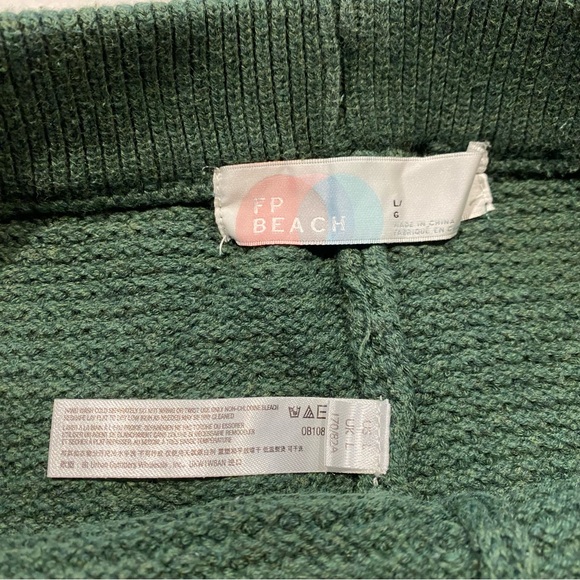 (L) Free People Hailee Waffle Knit Pants Green Cotton Large Wide Leg High Rise - Picture 6 of 9